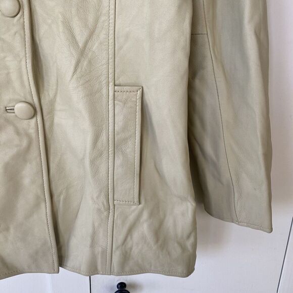Bonus Italian Fashion Genuine Leather Cream Coat Size Small - Picture 4 of 13